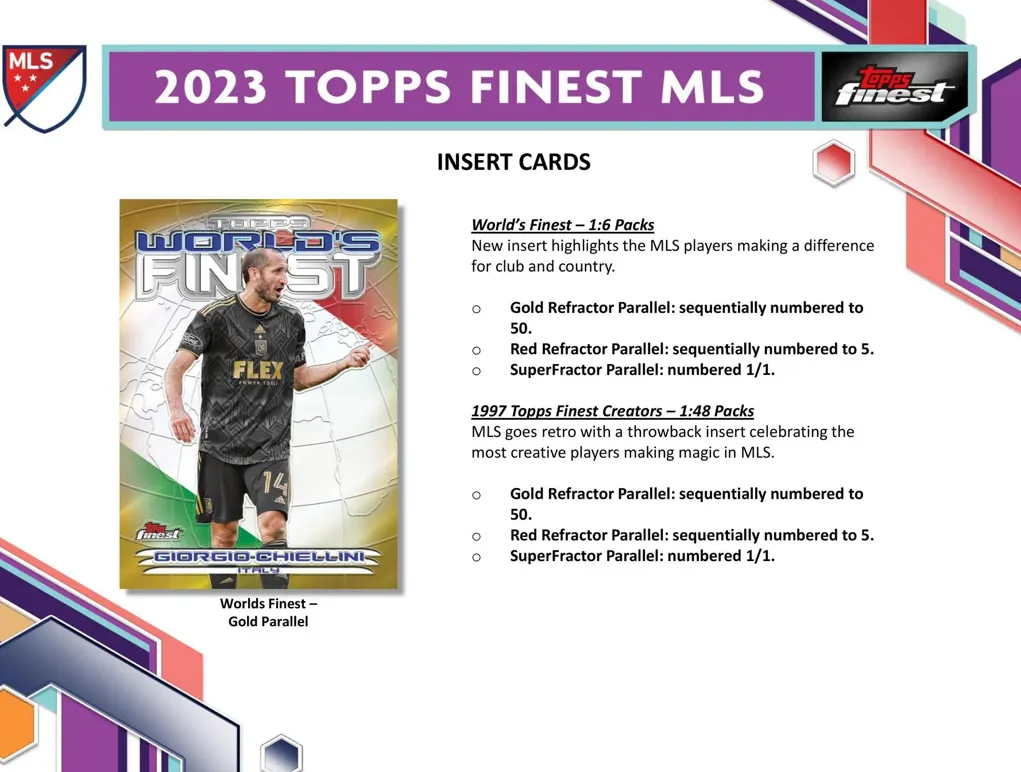 2023 Topps MLS Major League Soccer Finest Soccer Hobby Box 2 Mini-Boxes per Box, 6 Packs per Mini-Box, 5 Cards per Pack