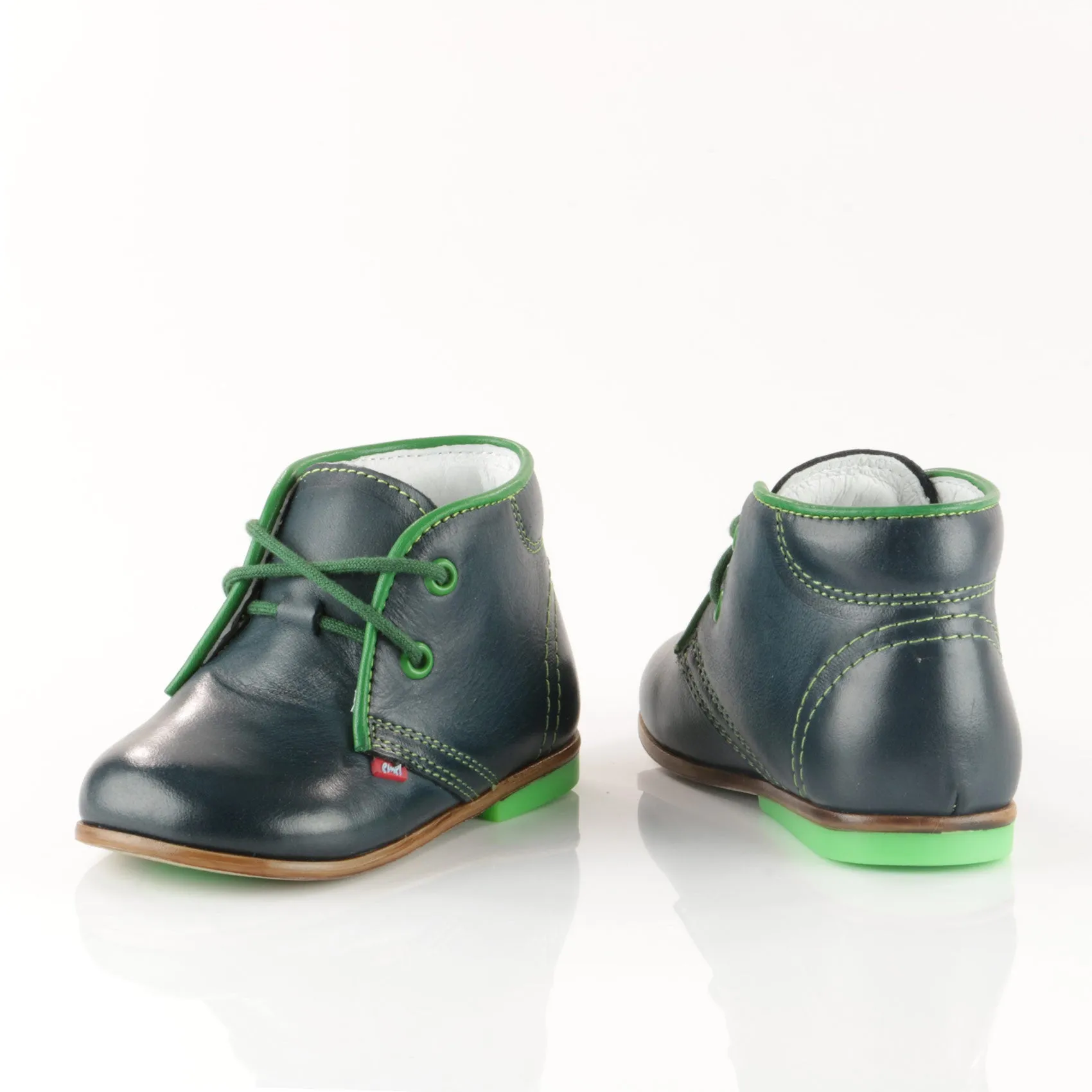 (2195-16) Emel Navy-Green Lace Up Shoes