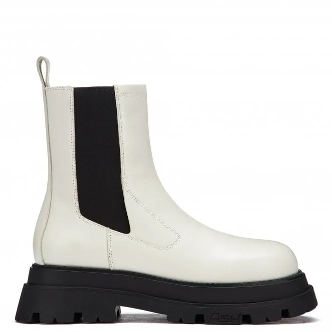 Ash Loud Tofu Pull On White Leather Lug Sole  High Rise Chelsea Platform Boots