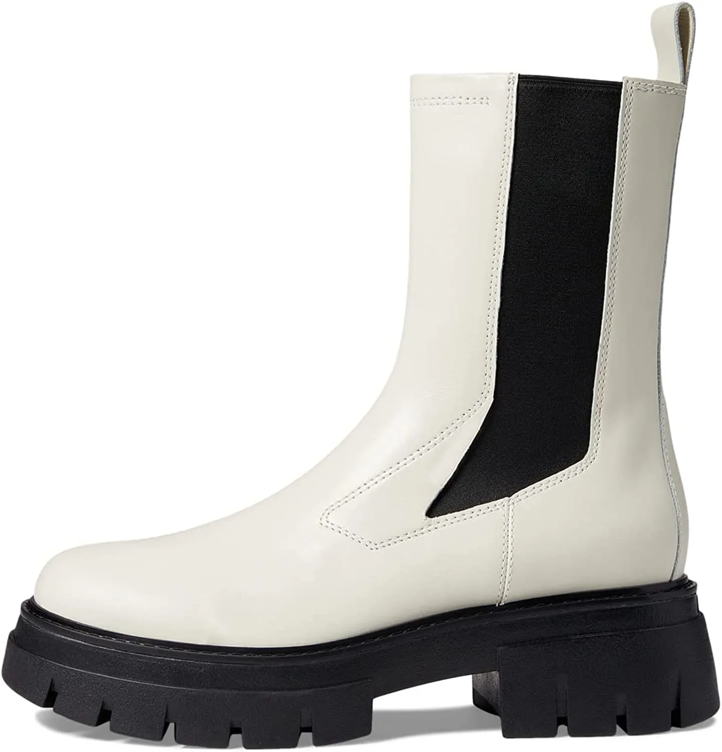 Ash Loud Tofu Pull On White Leather Lug Sole  High Rise Chelsea Platform Boots