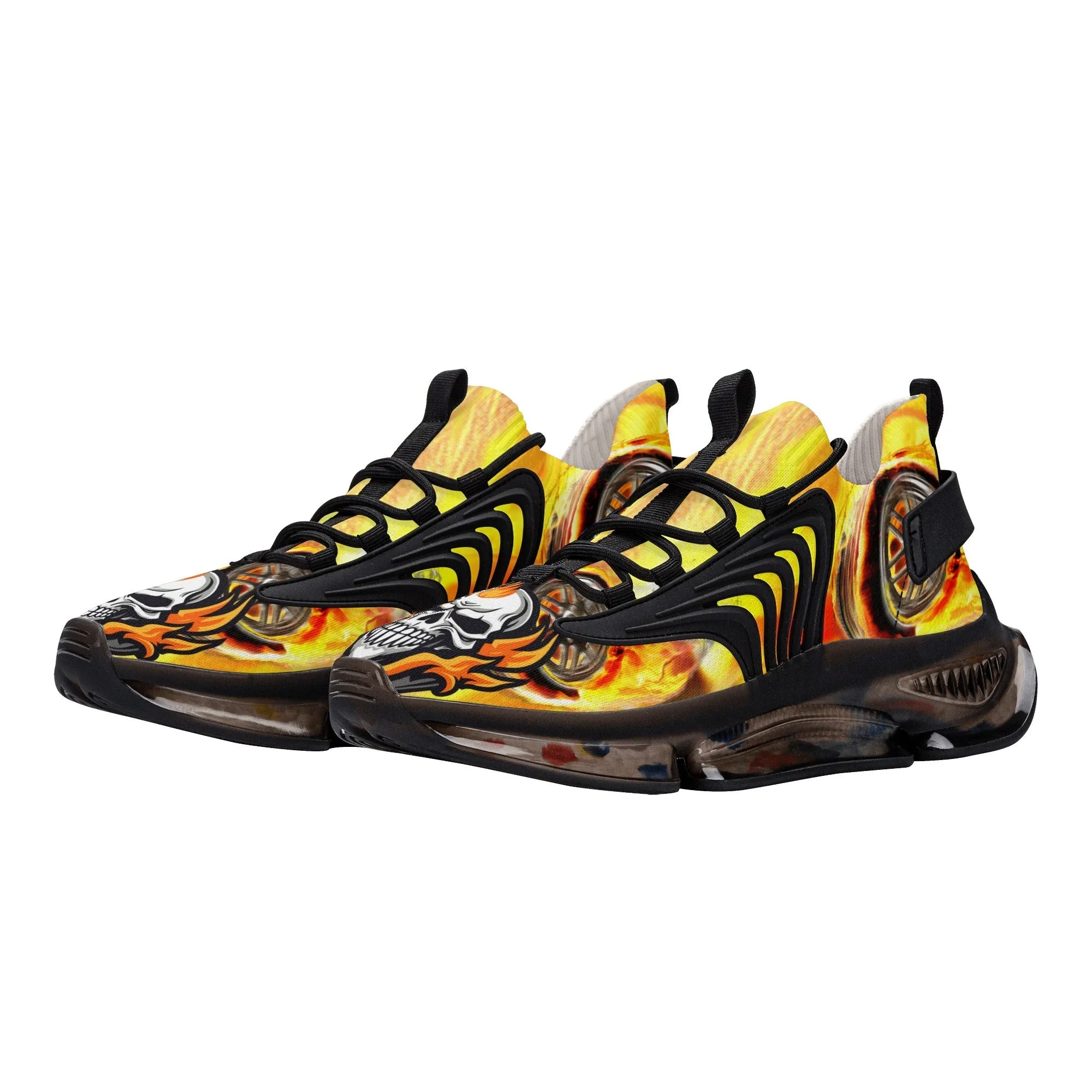 Best Womens Max Air Heel React Sneakers - Yellow Flaming Skull & Wheels HeroicU