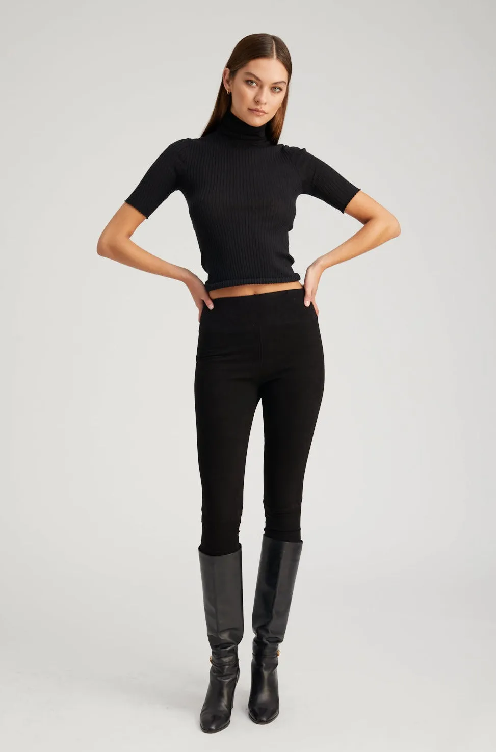 Black Suede Crop Leggings