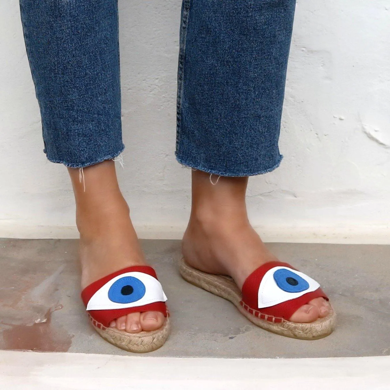 Evil Eye Espadrilles Slides - Red