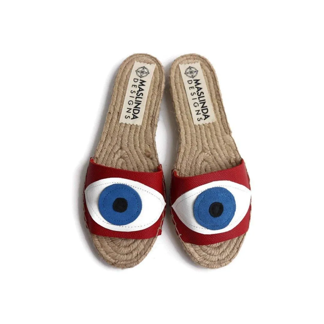 Evil Eye Espadrilles Slides - Red