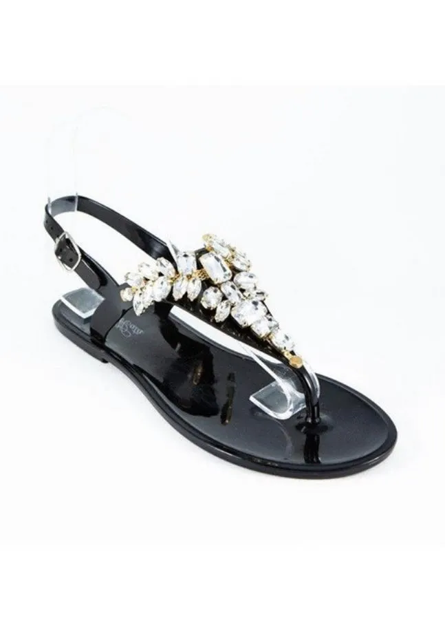 FASHION RHINESTONE SLINGBACK SANDALS BLACK