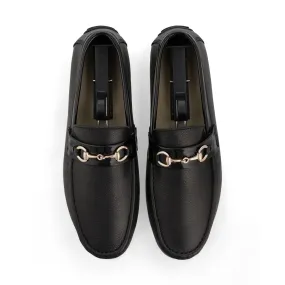 Gold Horse-Bit Buckle Moccasins-Black