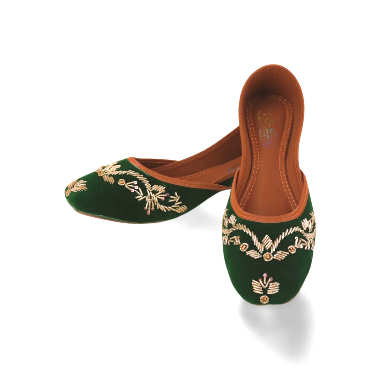 Hand-Stitched Velvet Embroidery Fancy Khussa for Women | Green Velvet Jutti Gold Dabka Work