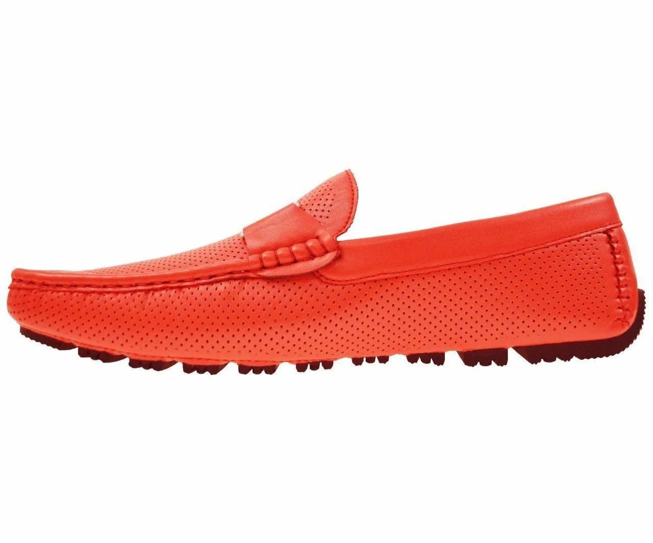 Men's Red Perforated Smooth Driving  Moccasin/Loafers Shoes