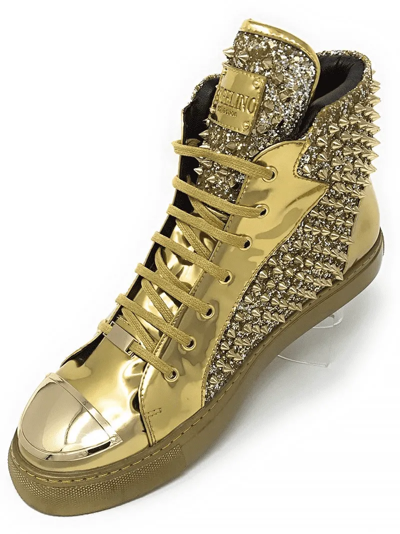 New Hot Men's Fashion High Top Sneaker H. Spike Gold