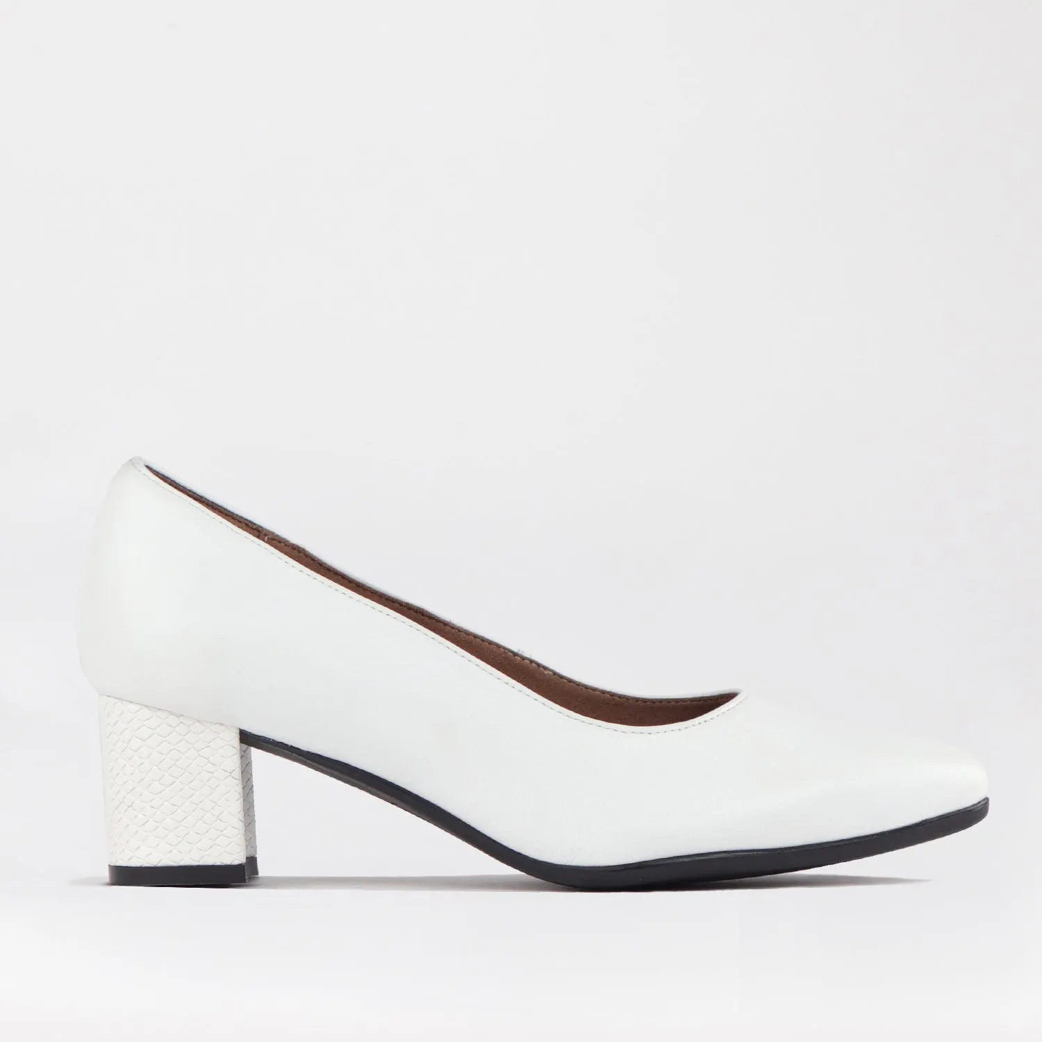 Pointed Block Heel Court Shoes in White - 12604