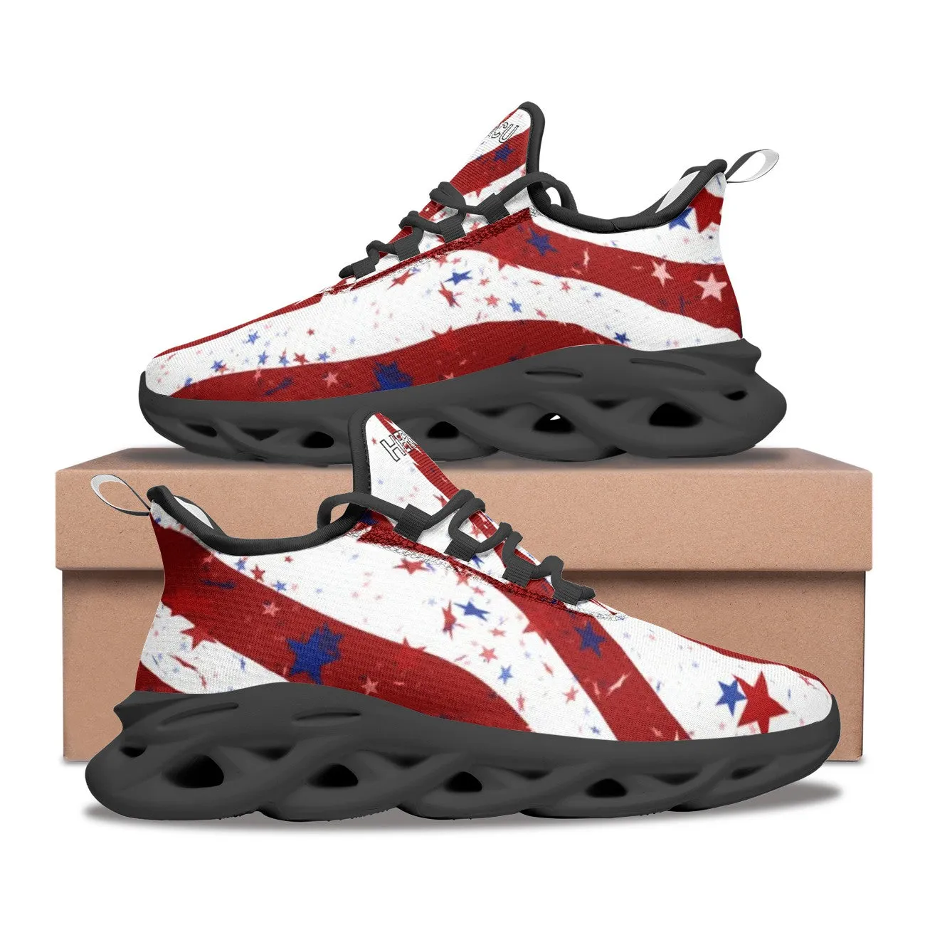 Red, White, and Run Free: American Flag Mesh Running Shoes for Women