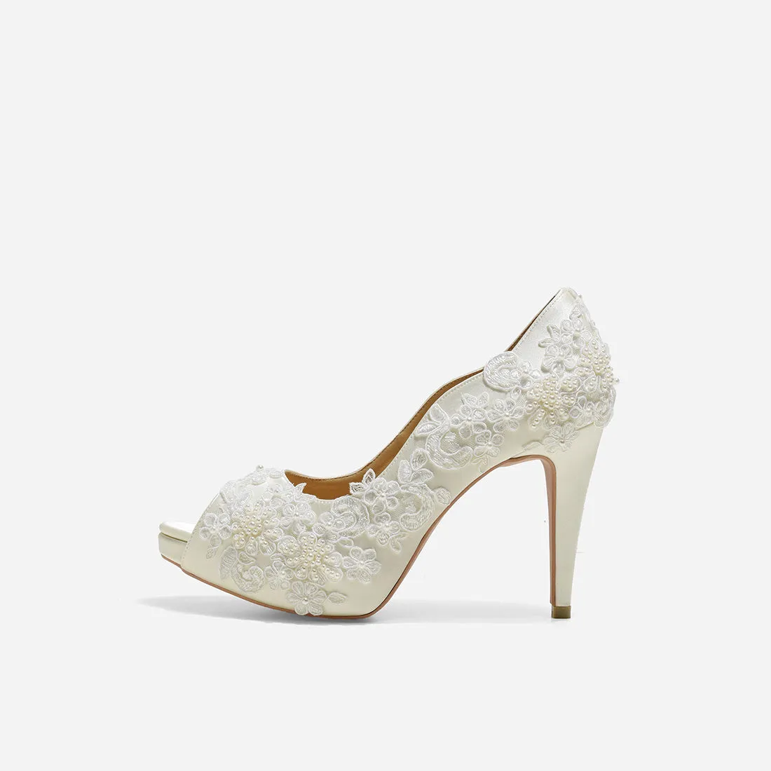 Rosie V2 White Lace Wedding Pumps