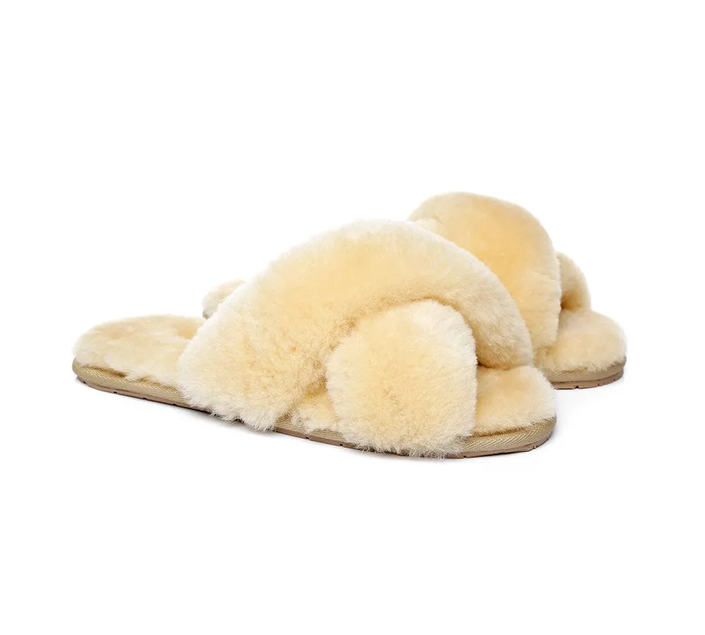 UGG Slides Sheepskin Wool Crossover Fluffy Slides Linty