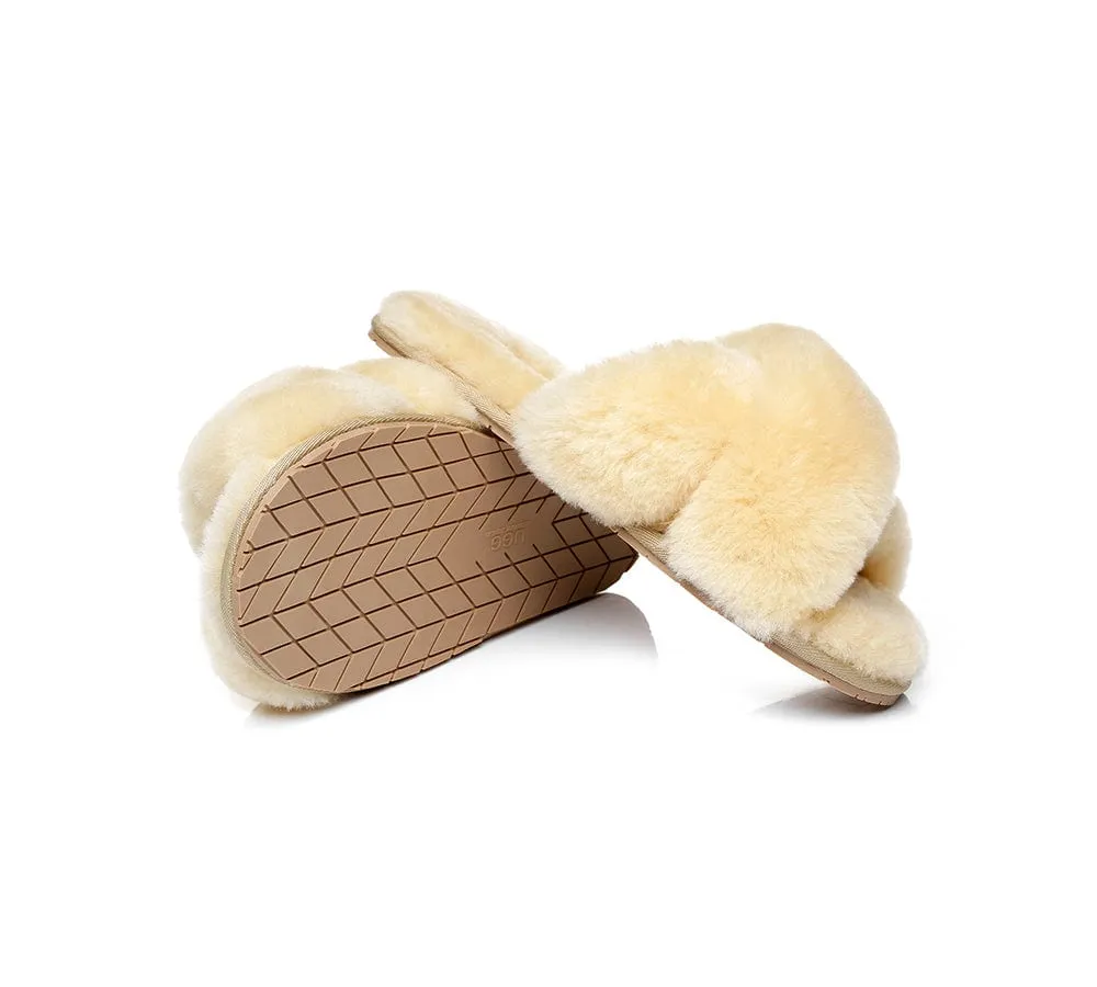 UGG Slides Sheepskin Wool Crossover Fluffy Slides Linty