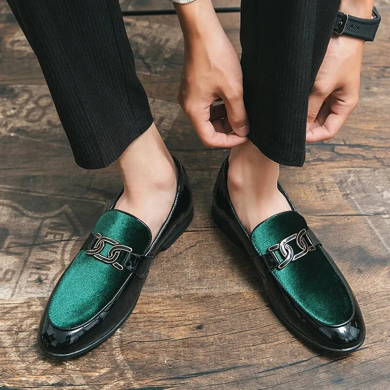 Xituodai  New Wedding Shoes for Men Loafers Green Patent Leather  Slip-On Round Toe Men Dress Shoes Free Shipping Business Size 38-47