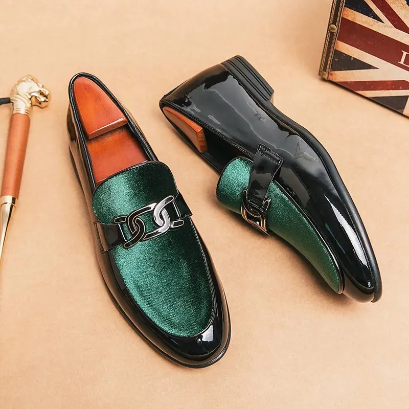 Xituodai  New Wedding Shoes for Men Loafers Green Patent Leather  Slip-On Round Toe Men Dress Shoes Free Shipping Business Size 38-47