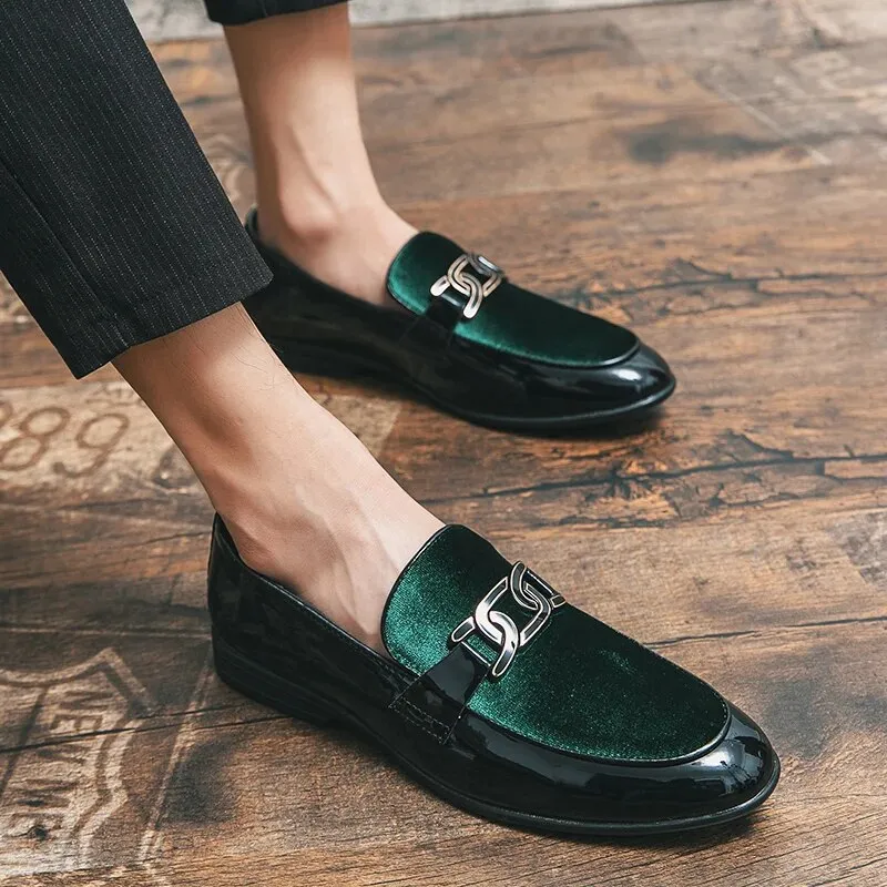 Xituodai  New Wedding Shoes for Men Loafers Green Patent Leather  Slip-On Round Toe Men Dress Shoes Free Shipping Business Size 38-47