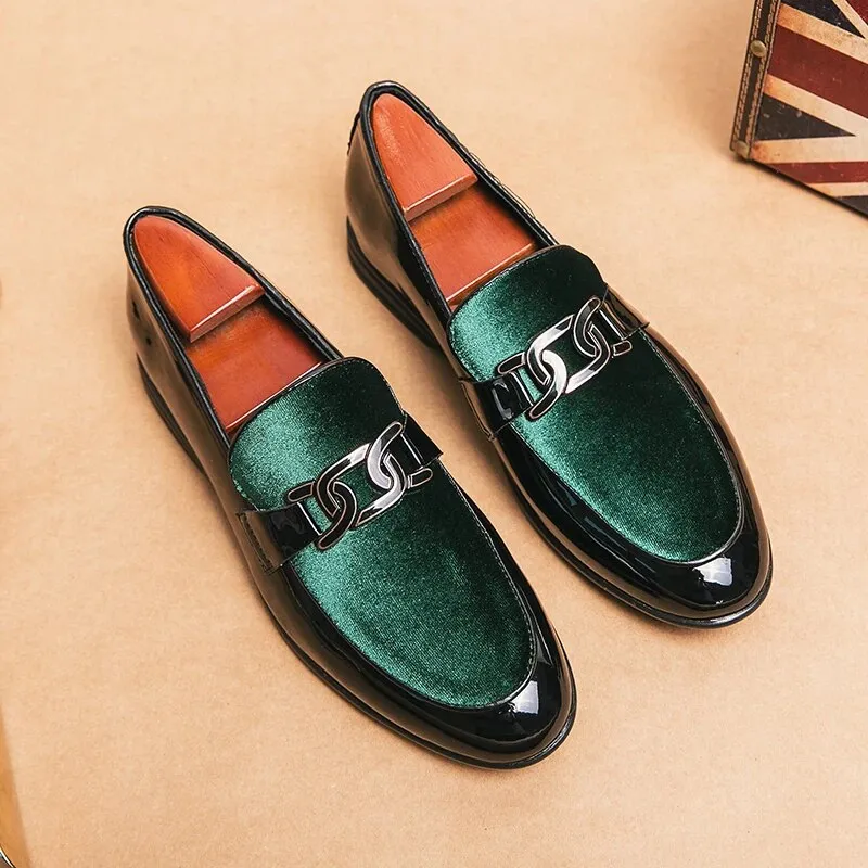 Xituodai  New Wedding Shoes for Men Loafers Green Patent Leather  Slip-On Round Toe Men Dress Shoes Free Shipping Business Size 38-47